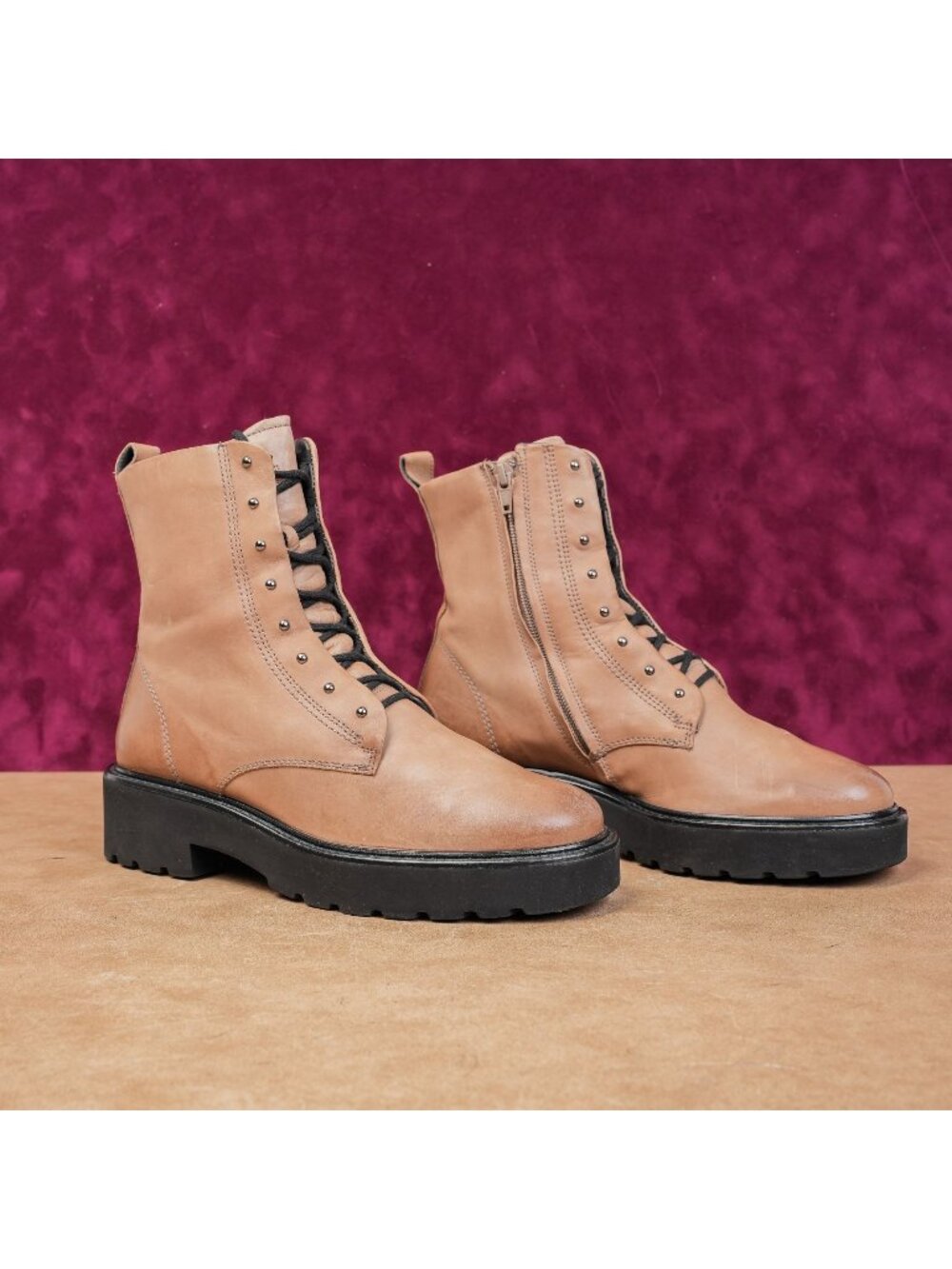 Paul Green Women Jean Taupe Nubuck Lace-up Festival Combat boots sz 8US AUS 5.5 - Picture 1 of 9